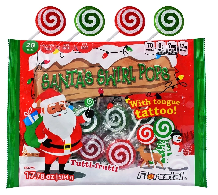 Santa's Red & Green Swirl Pops With Tongue Tattoo 504g 1 Santa's Red & Green Swirl Pops With Tongue Tattoo 504g