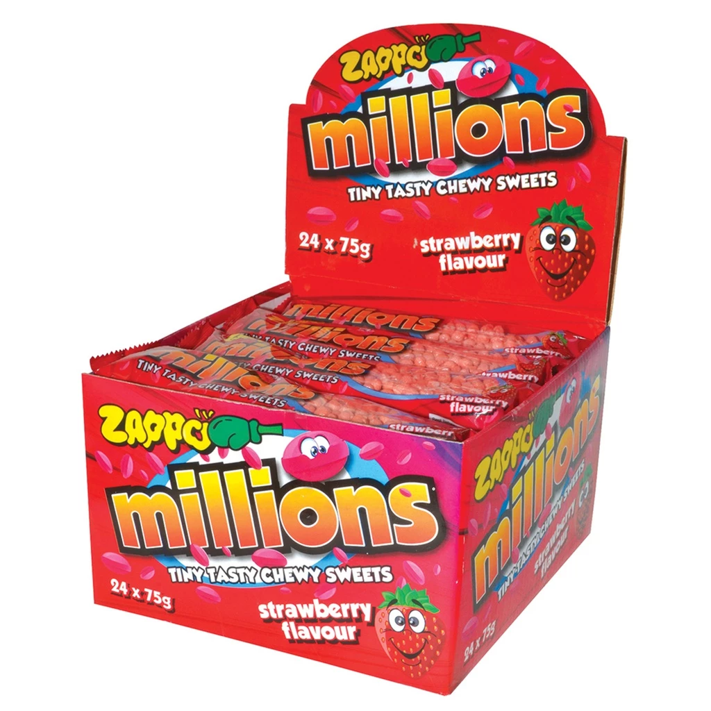 Zappo Millions Strawberry 75g X 24 1 Zappo Millions Strawberry 75g X 24